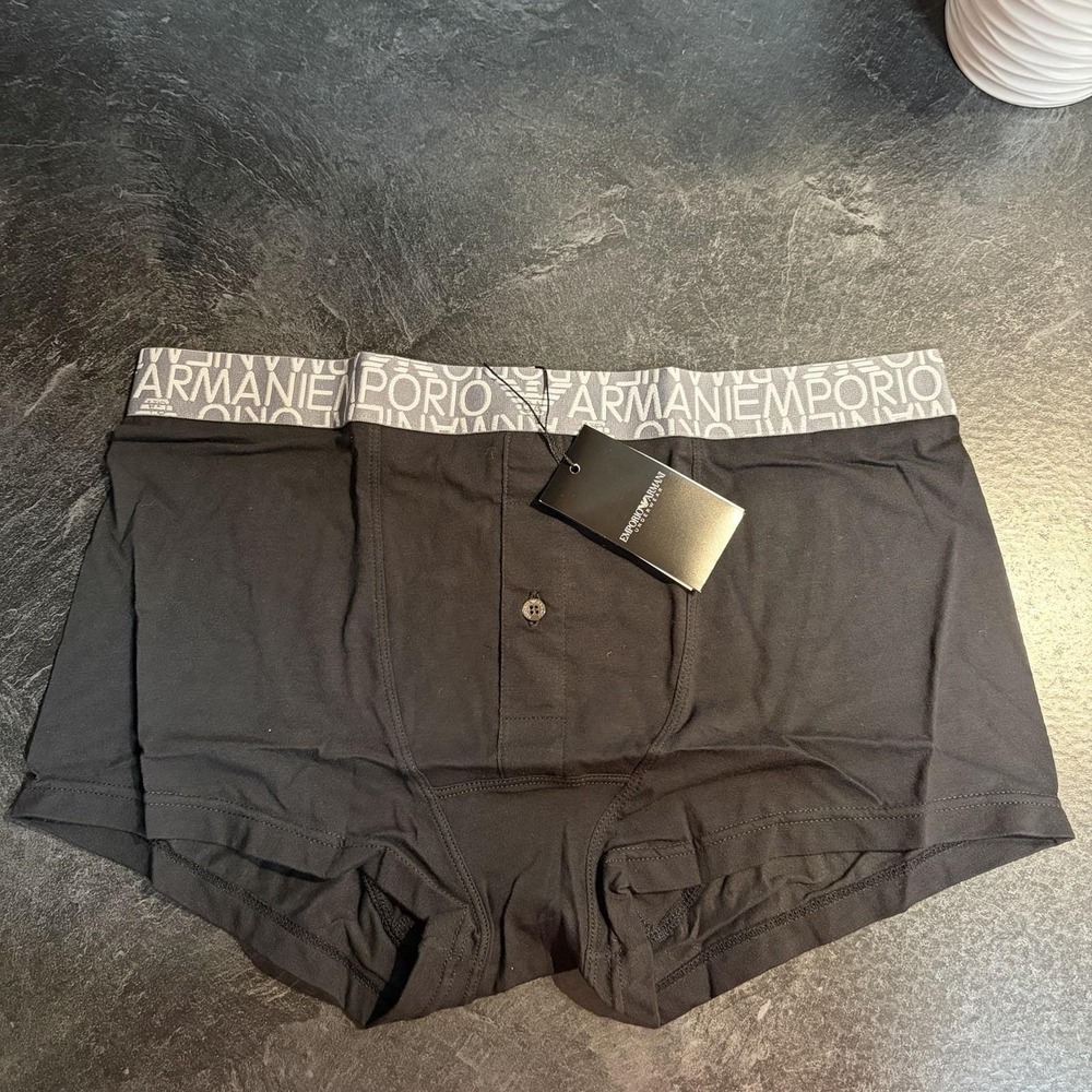 NWT Emporio Armani Mens Black Cotton Stretch Boxer Underwear Button Fly XL